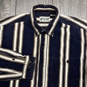Northwest Territory Mens Navy Blue Striped Corduroy Button Down Shirt Medium